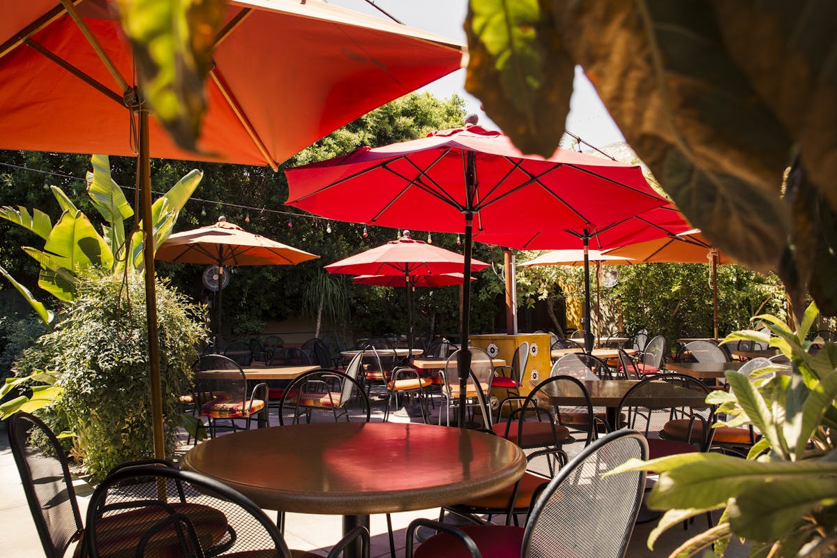 table with umbrellas