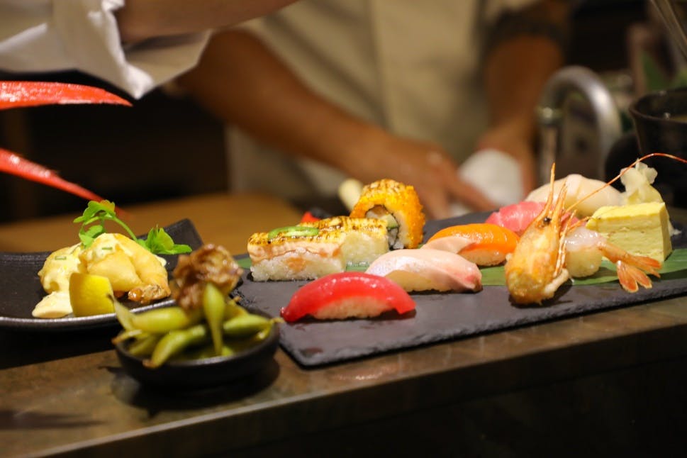 a tray of food on a table