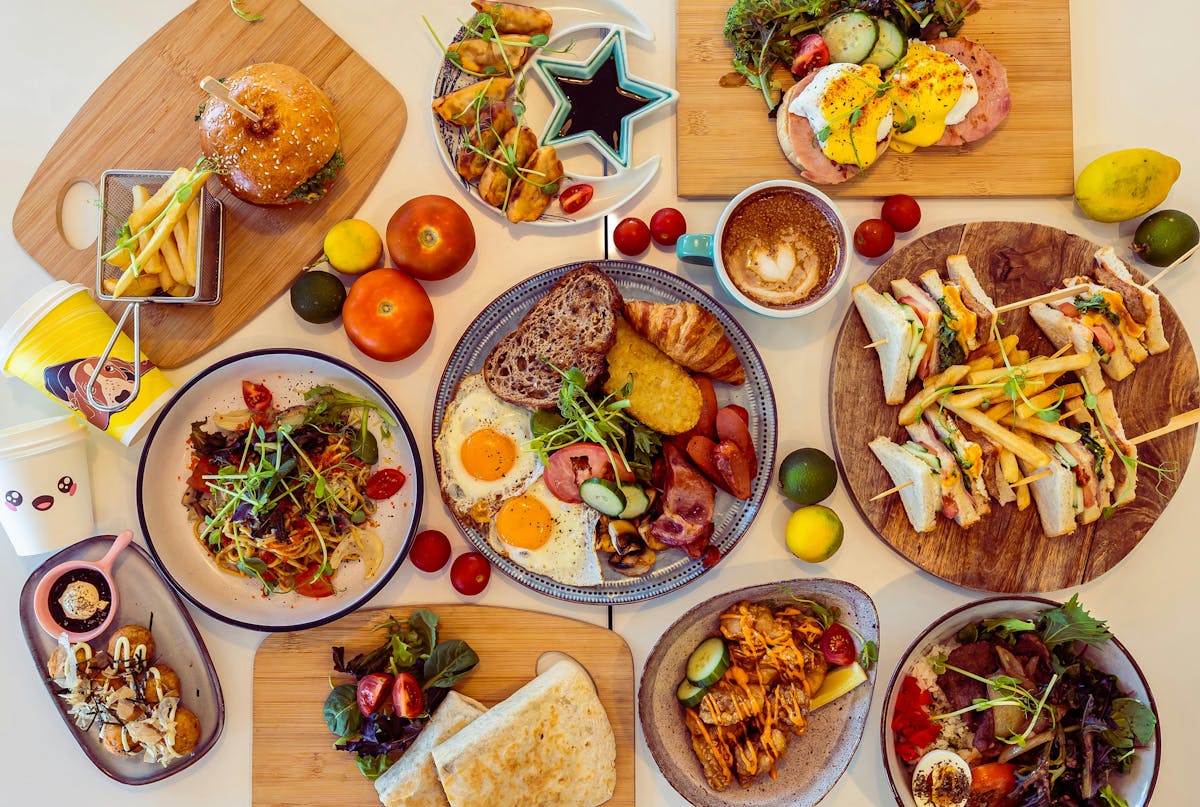 many different types of food on a table
