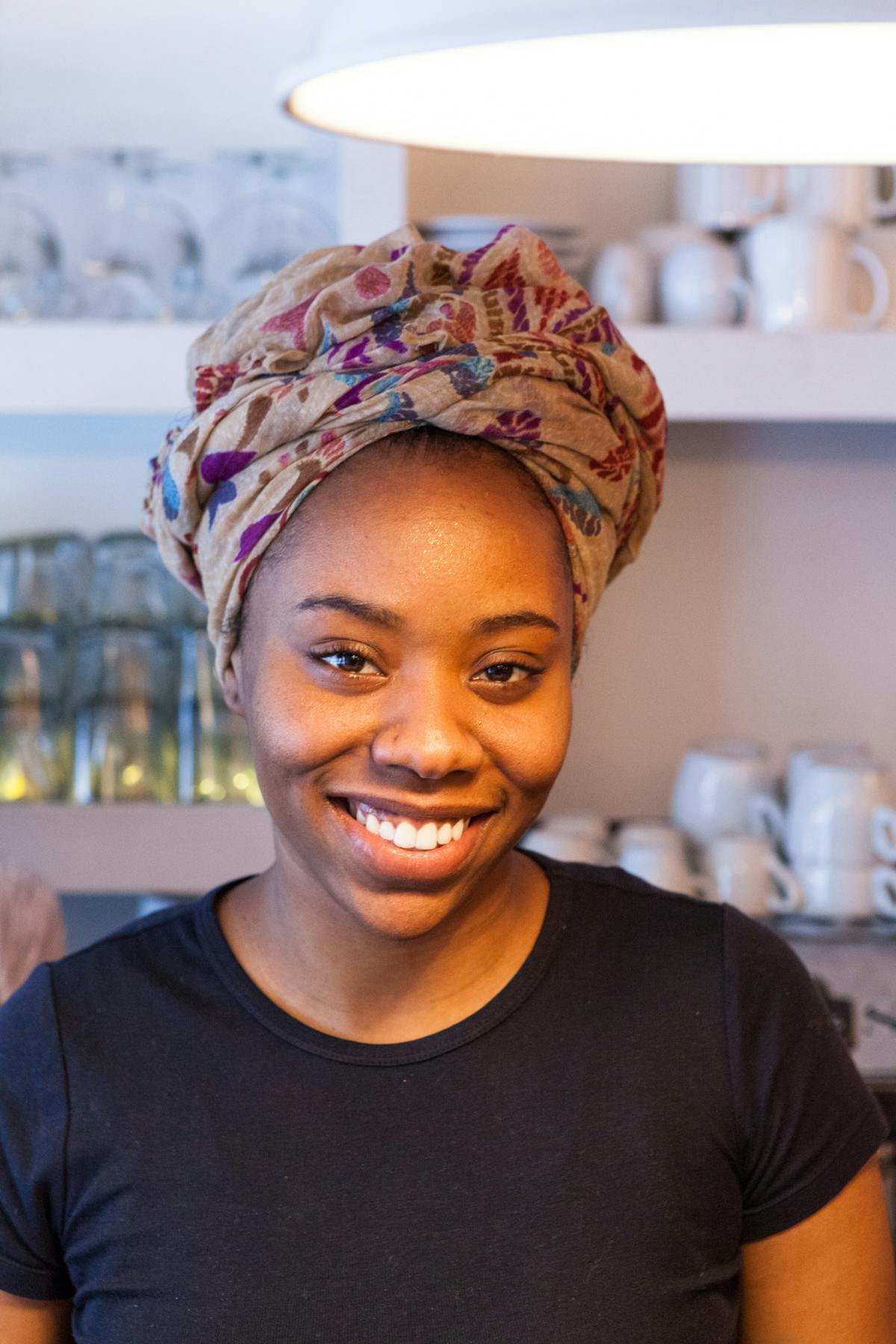 a woman smiling
