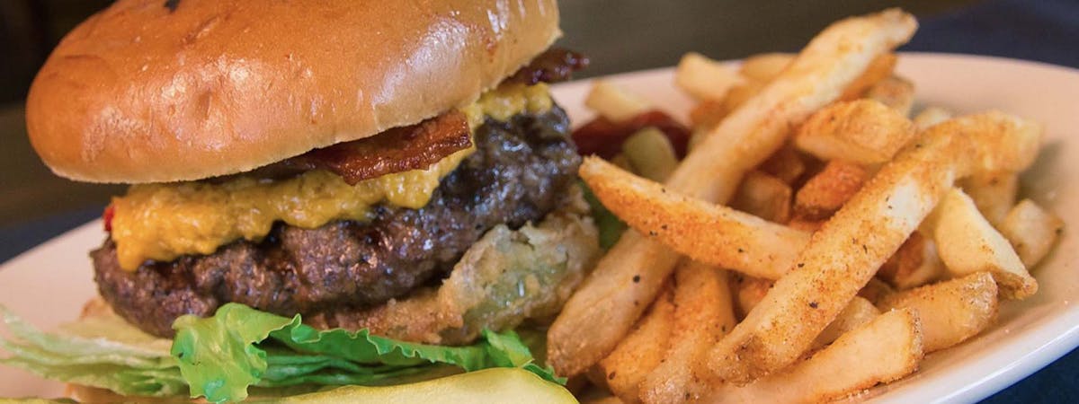 a close up of a sandwich and fries on a plate