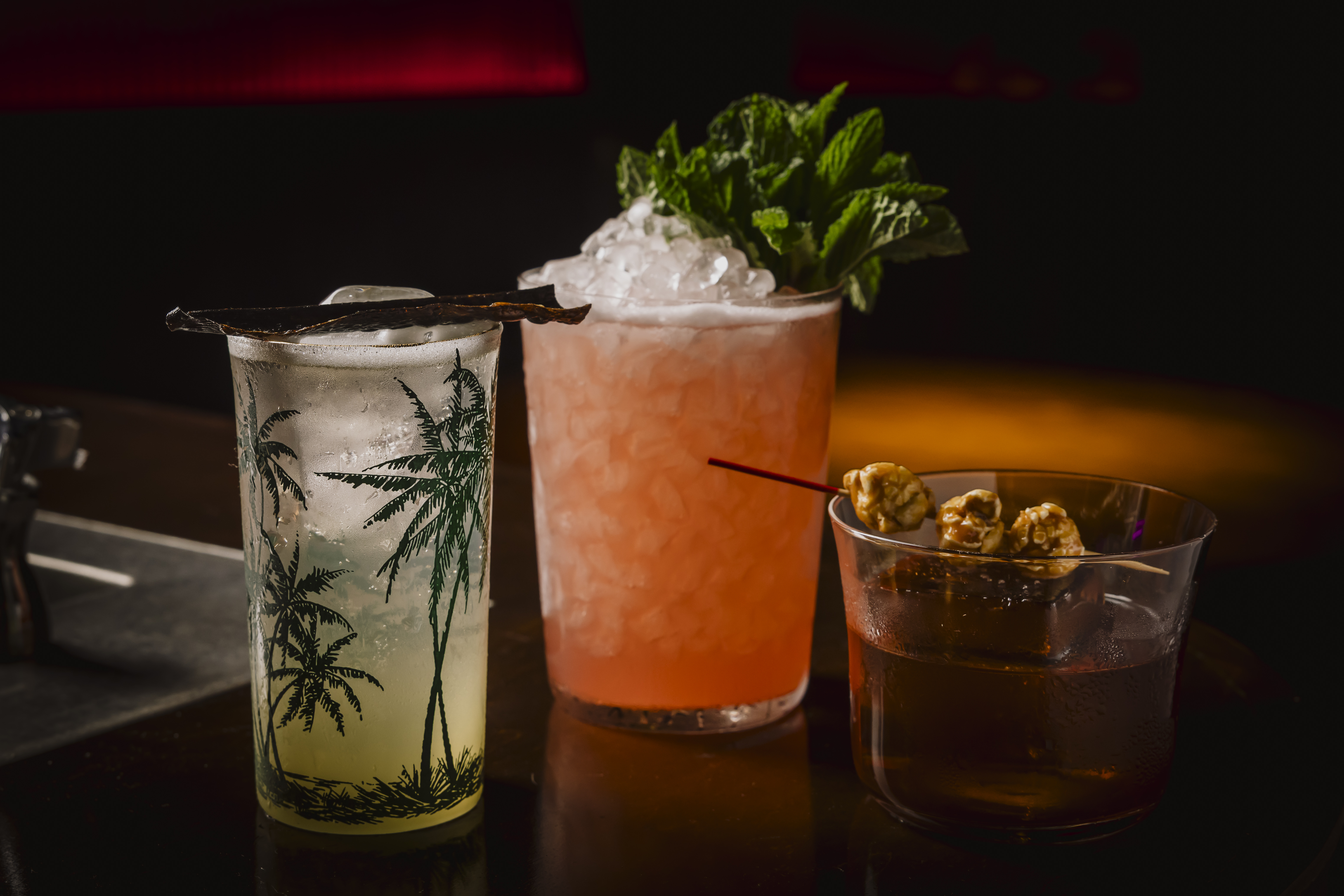 a group of drinks on a table