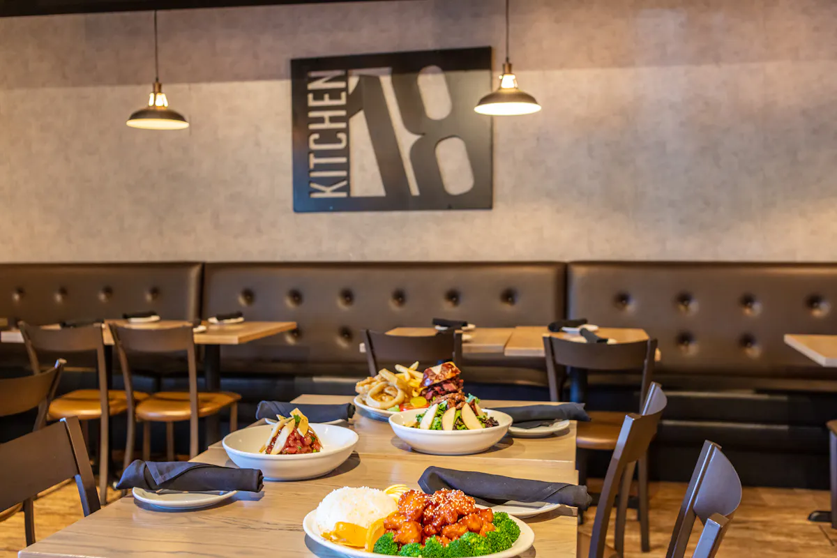 a dining table with a plate of food