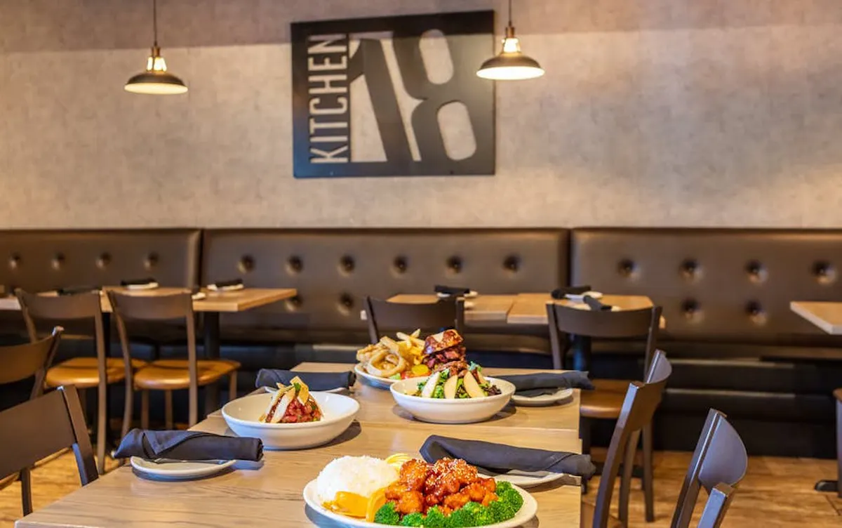 a dining table with a plate of food