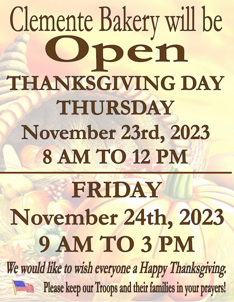 Hours & Location Clemente Bakery in South Hackensack, NJ