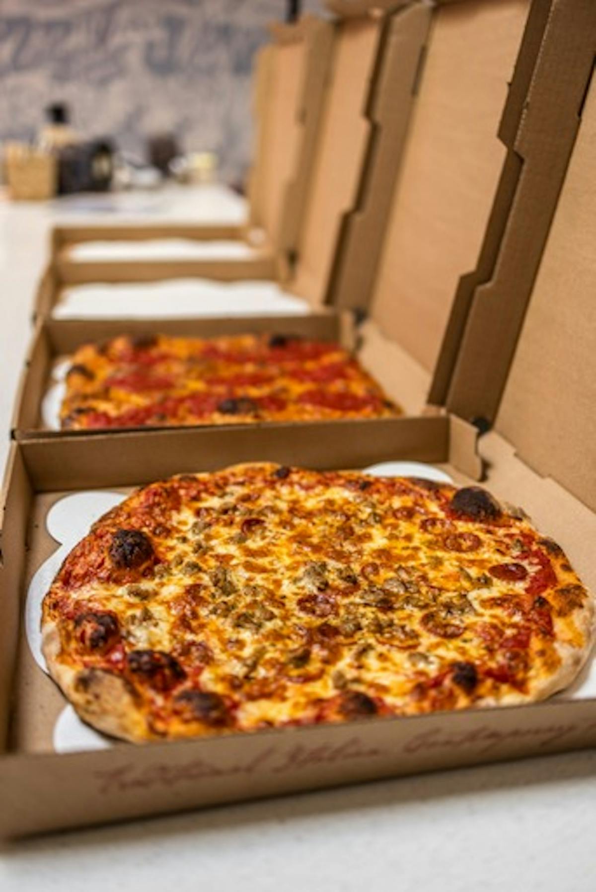 a pizza sitting on top of a table