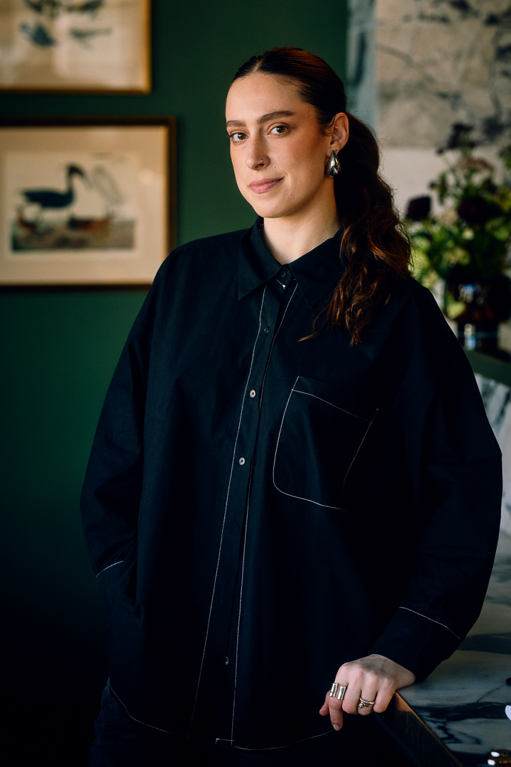 a woman in a black shirt
