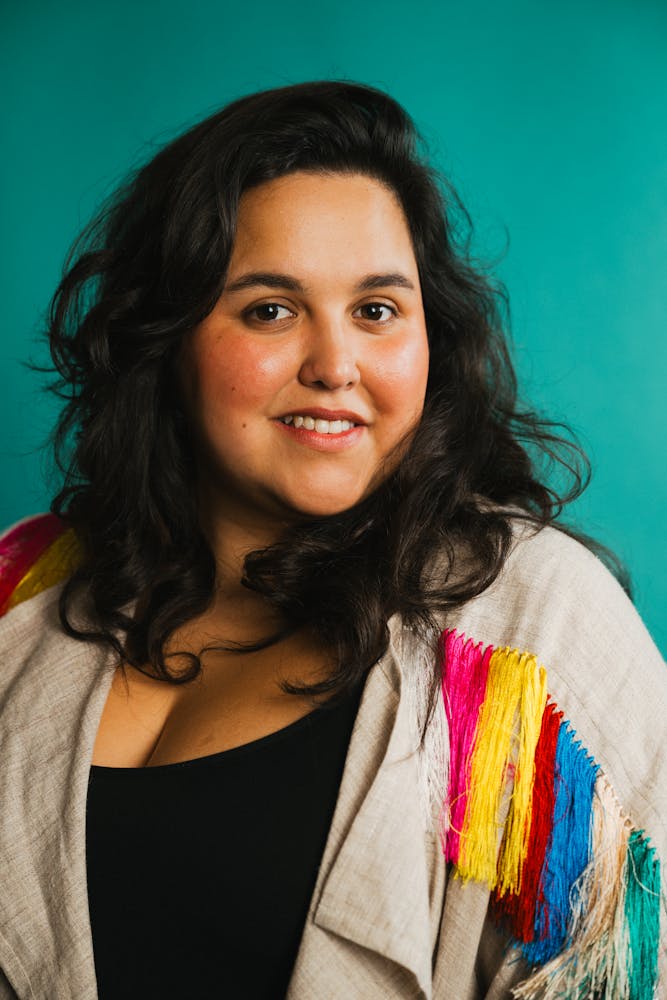 a woman looking at the camera