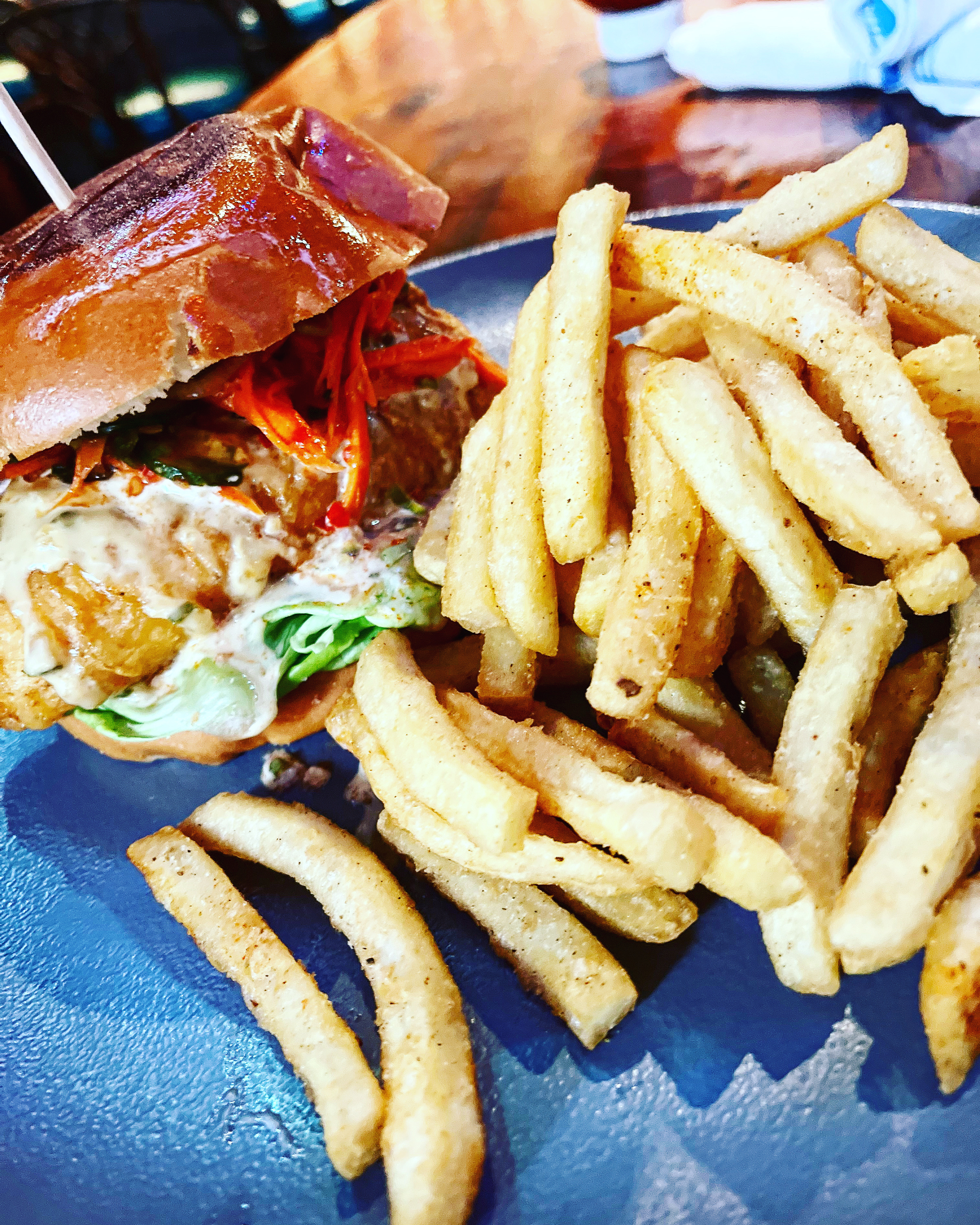 a close up of a sandwich and fries on a plate