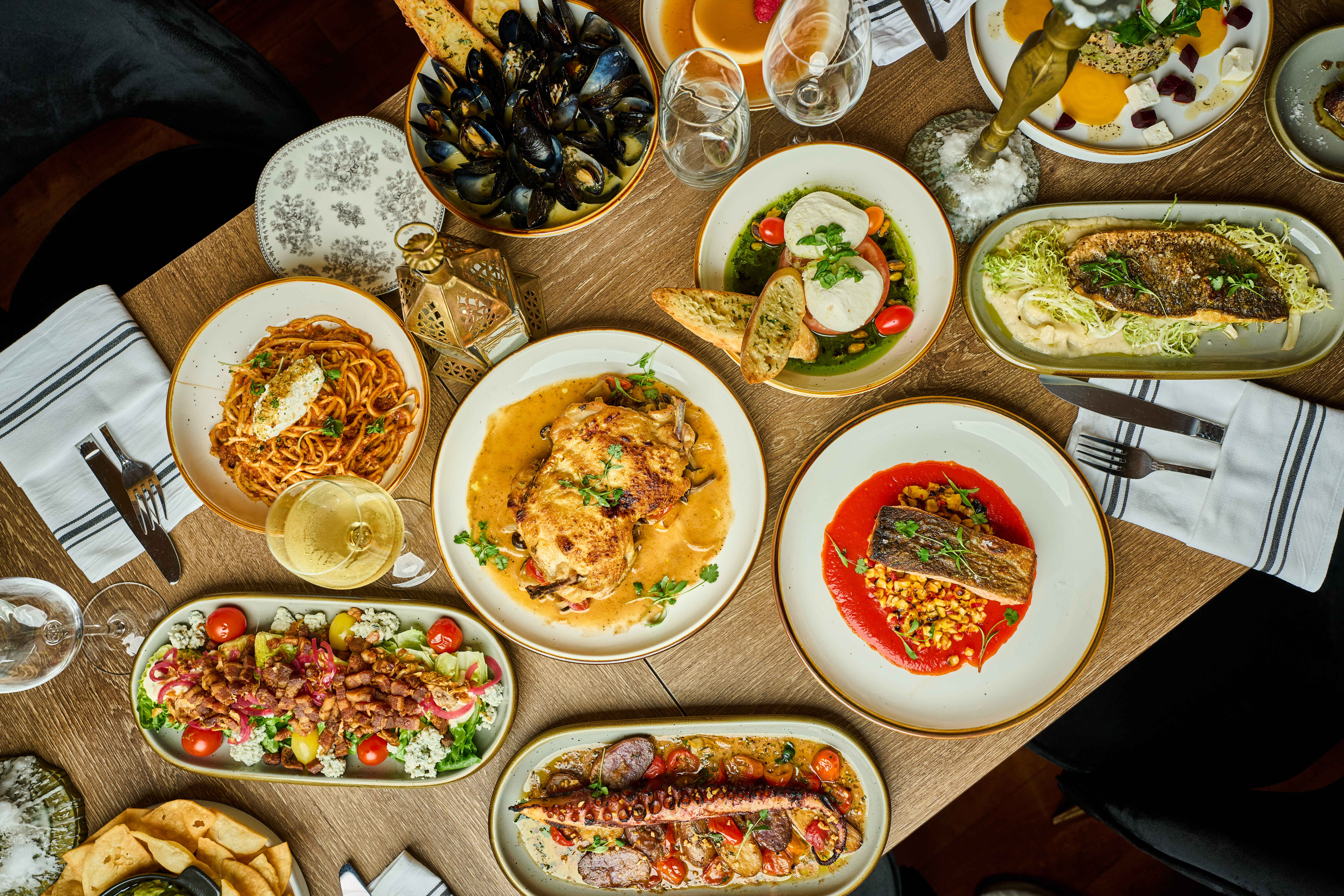 many different types of food on a table