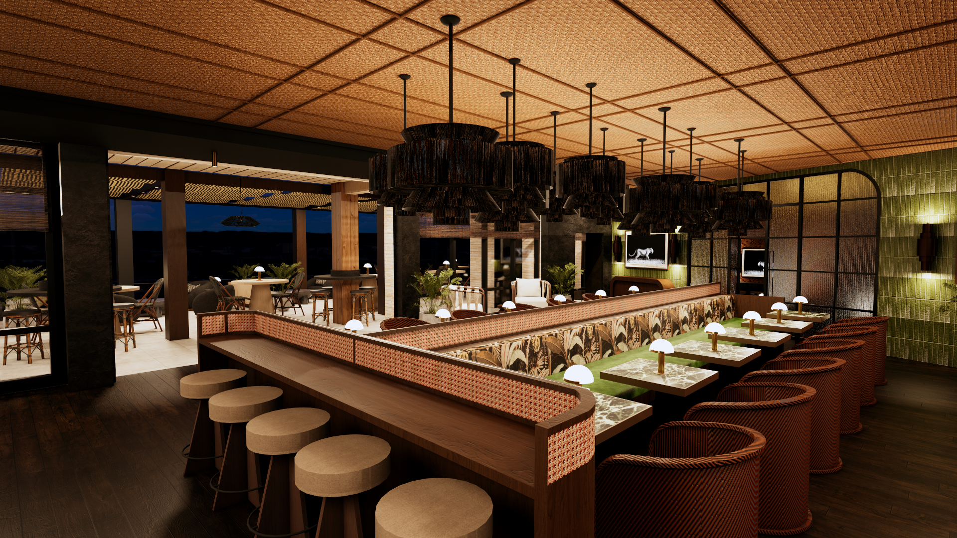 a long table in a room