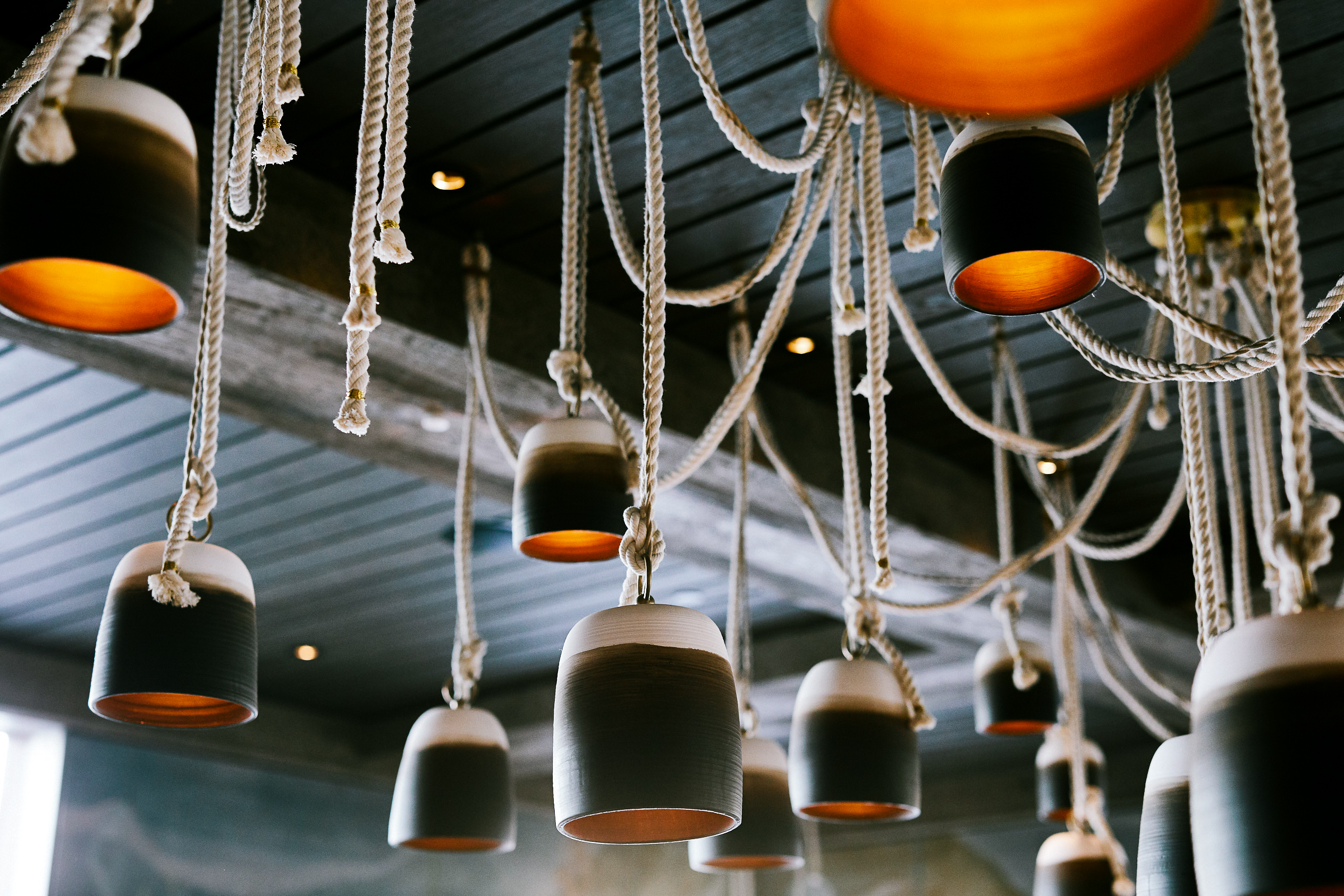 the light fixtures in the restaurant