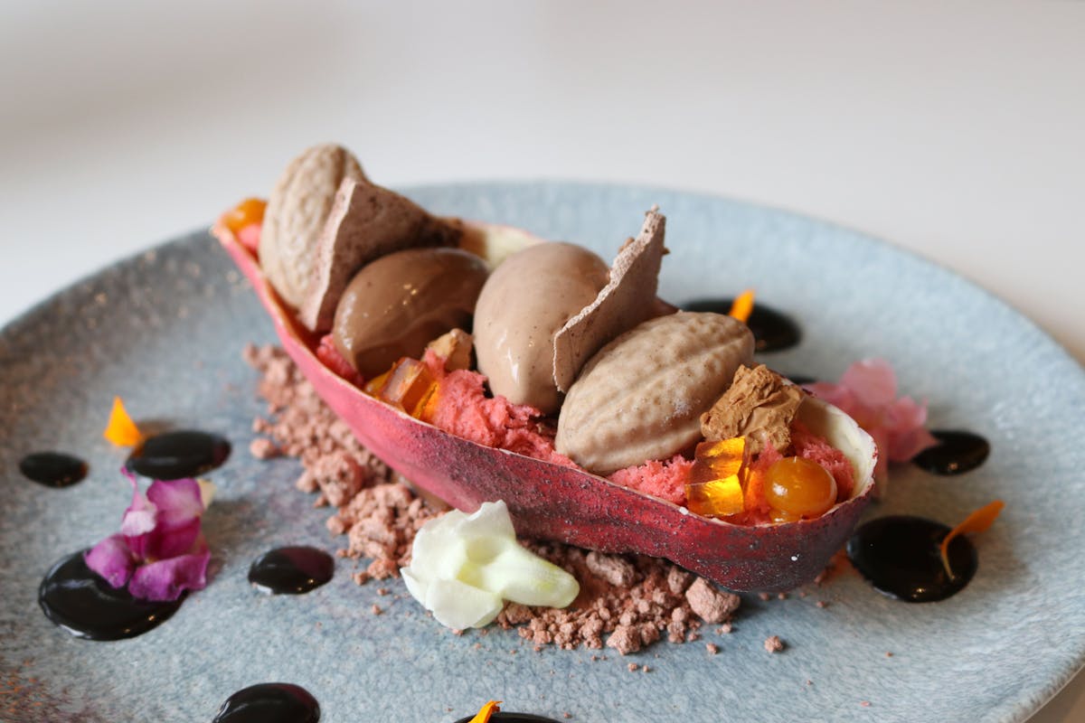 a close up of a chocolate cake on a plate