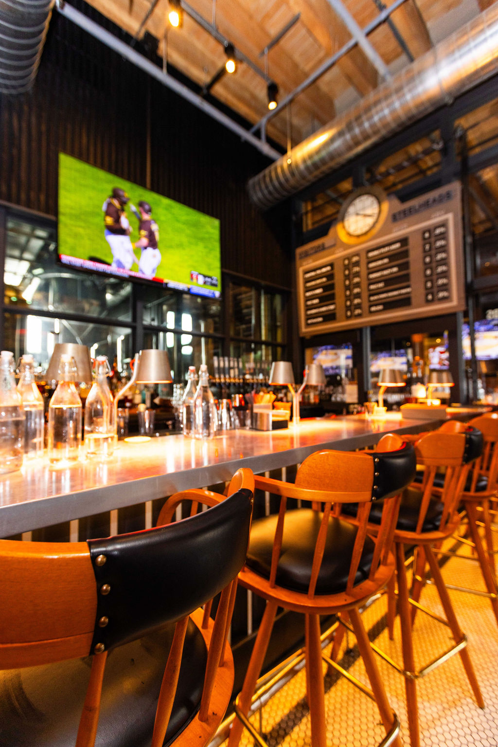 a chair sitting in front of a restaurant