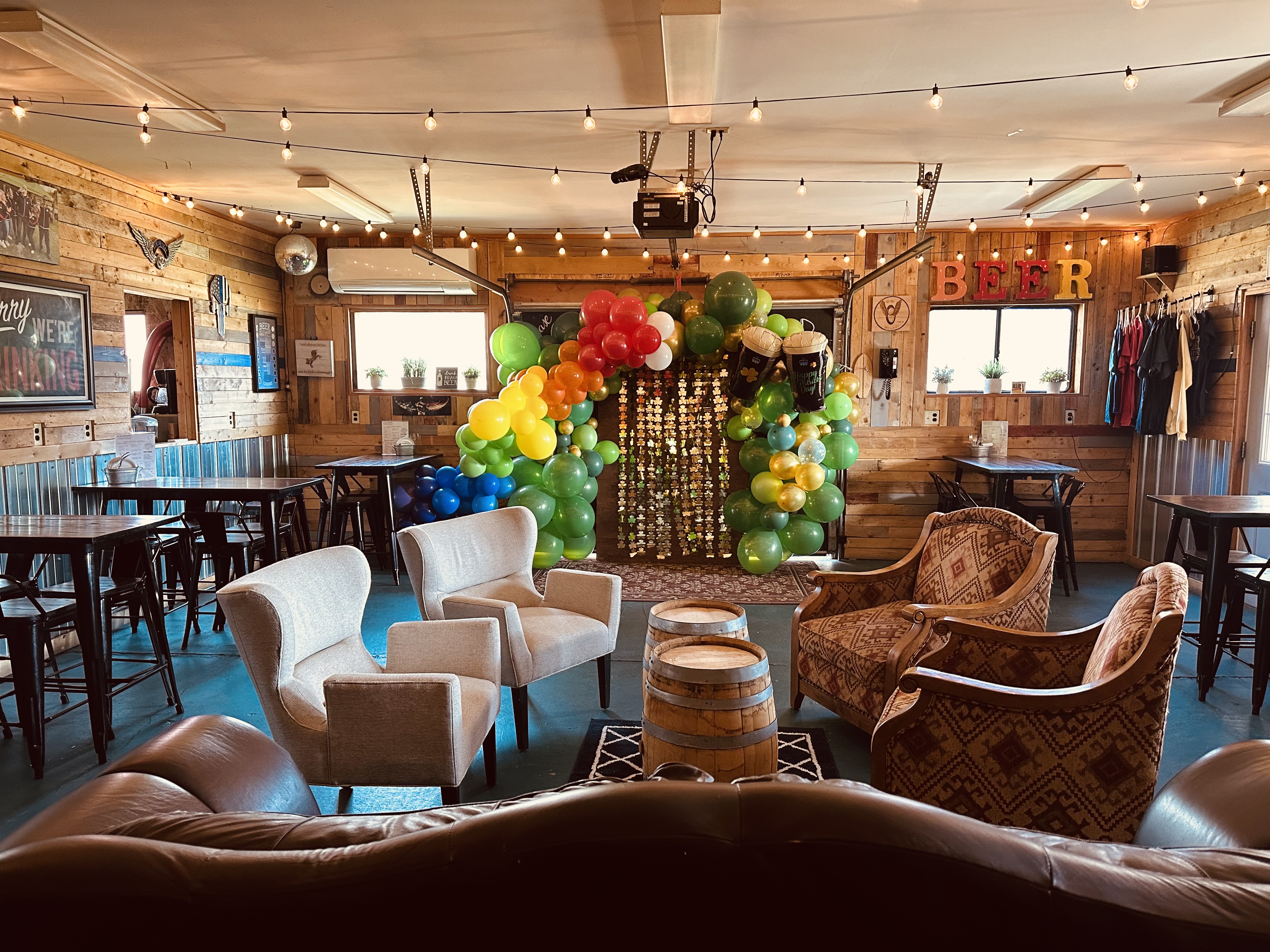 a room filled with furniture and a table