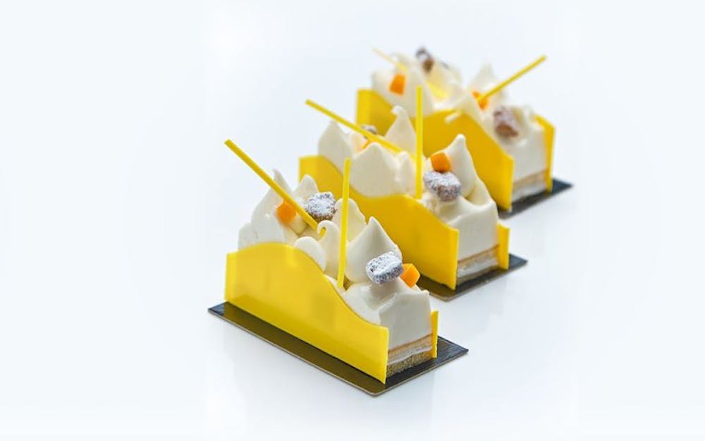 Yellow pastries at Bachour