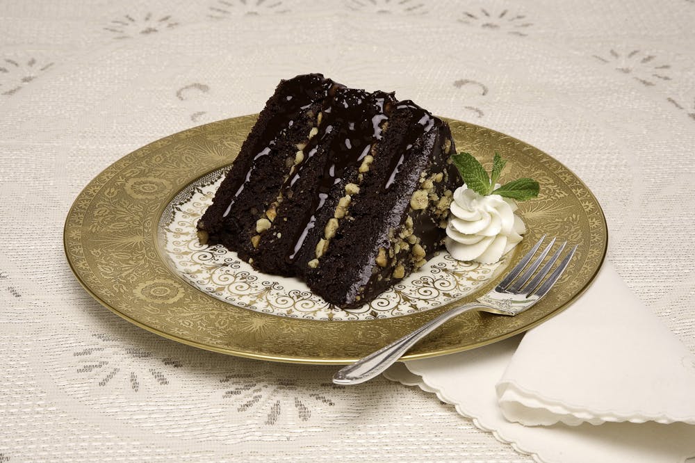 a piece of chocolate cake on a plate