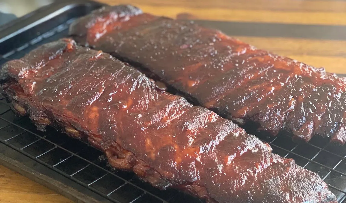 a close up of food on a grill
