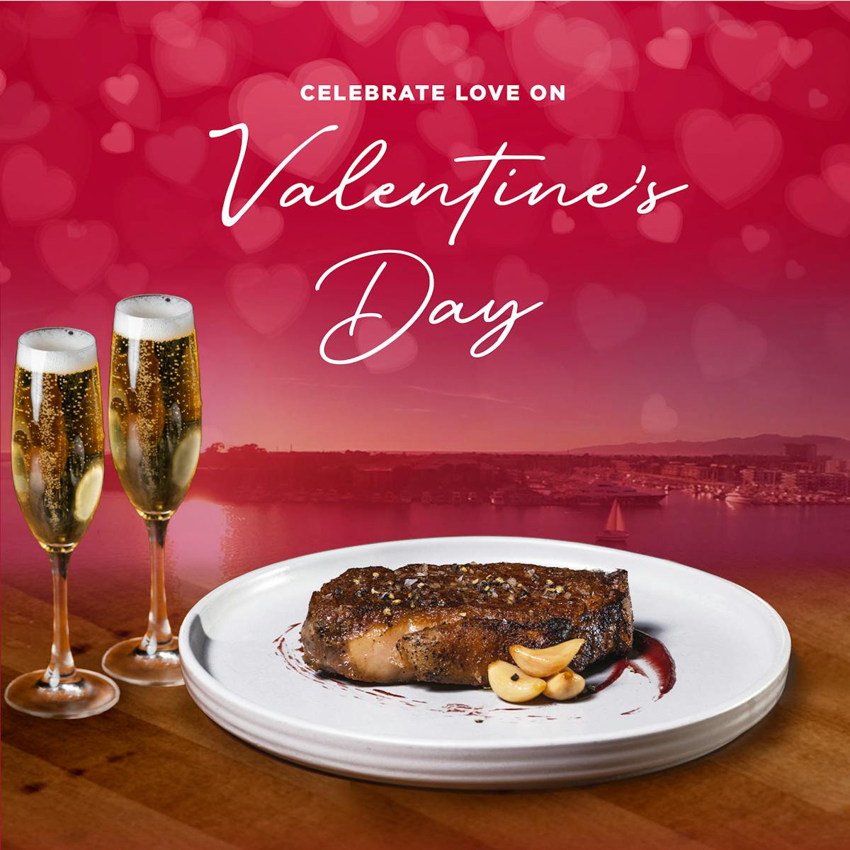 valentine's day graphic steak and champagne