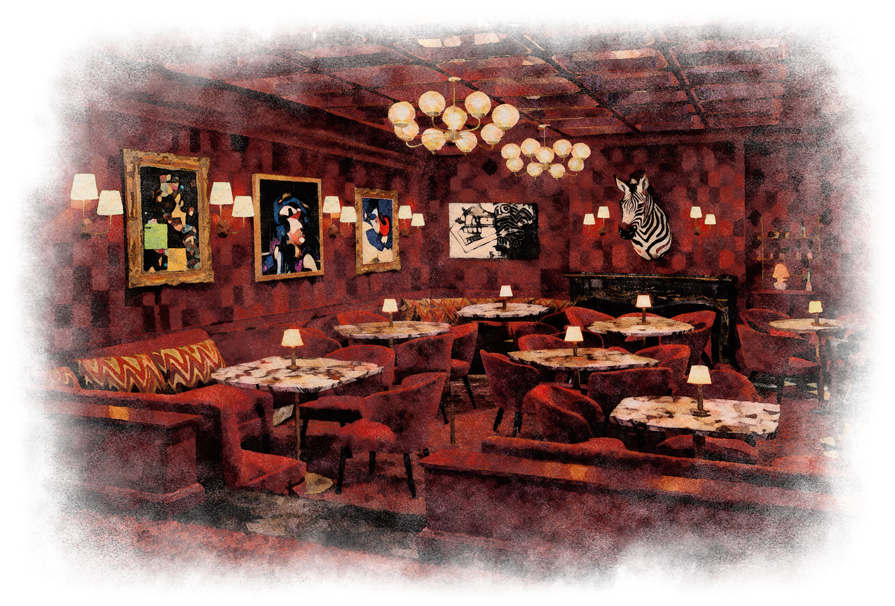 a room with tables and chairs