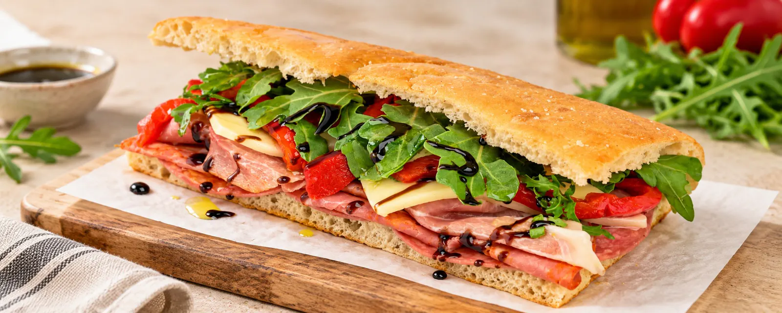 Cos&igrave; Italian ciabatta sandwich for Boston catering