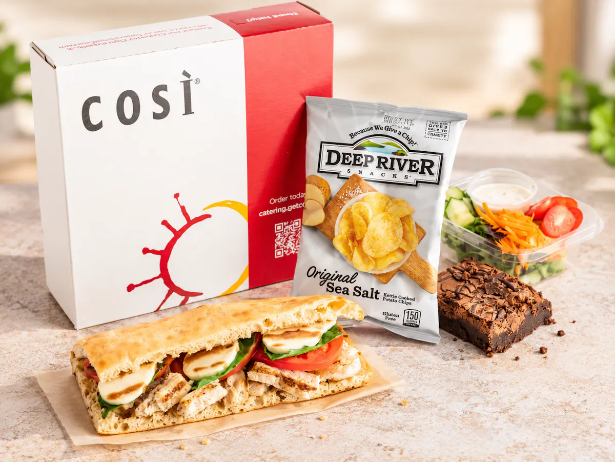 Cos&igrave; boxed lunch catering spread for a larger event in Southington