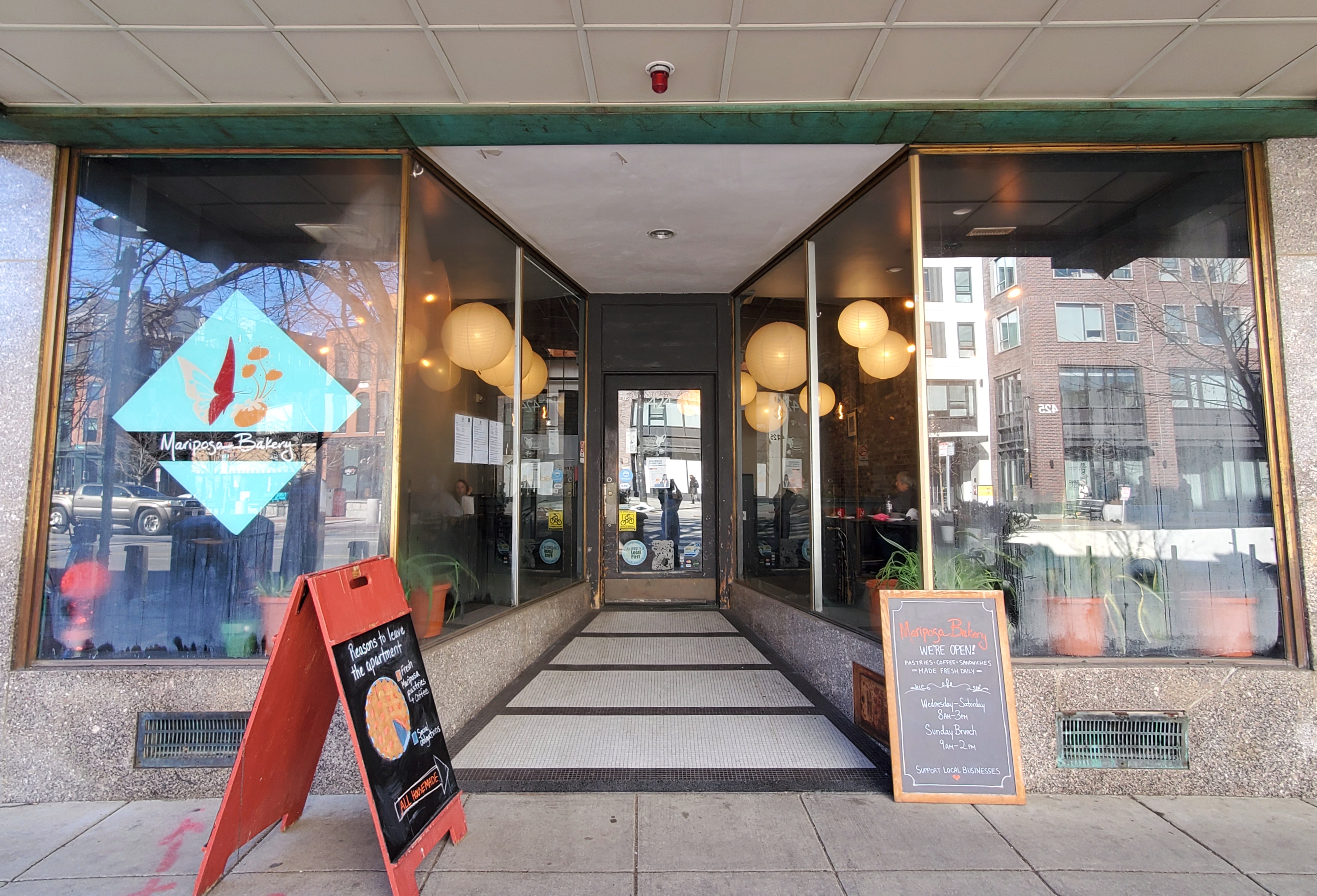 storefront with lantern lights