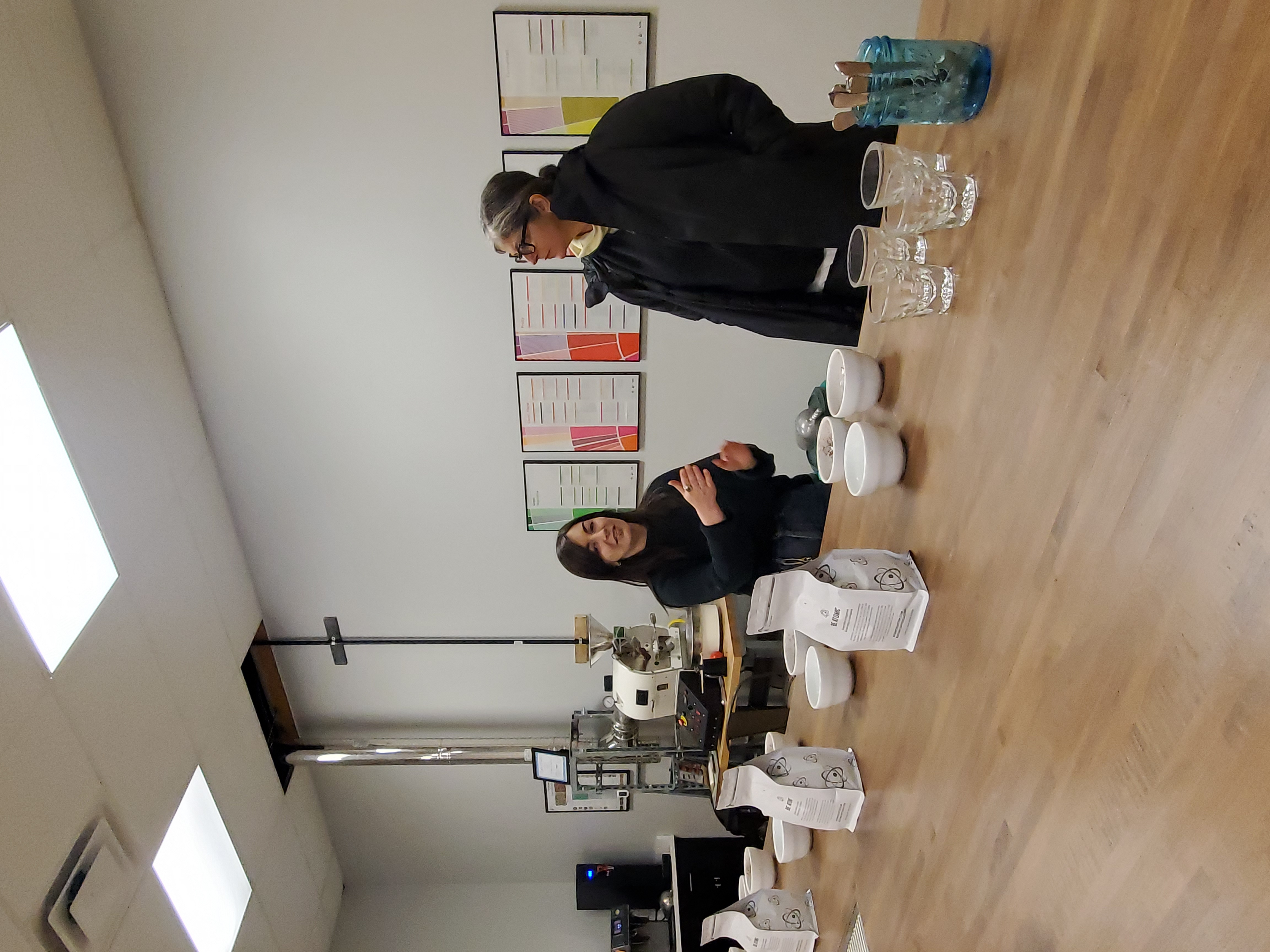 a group of people standing in a room