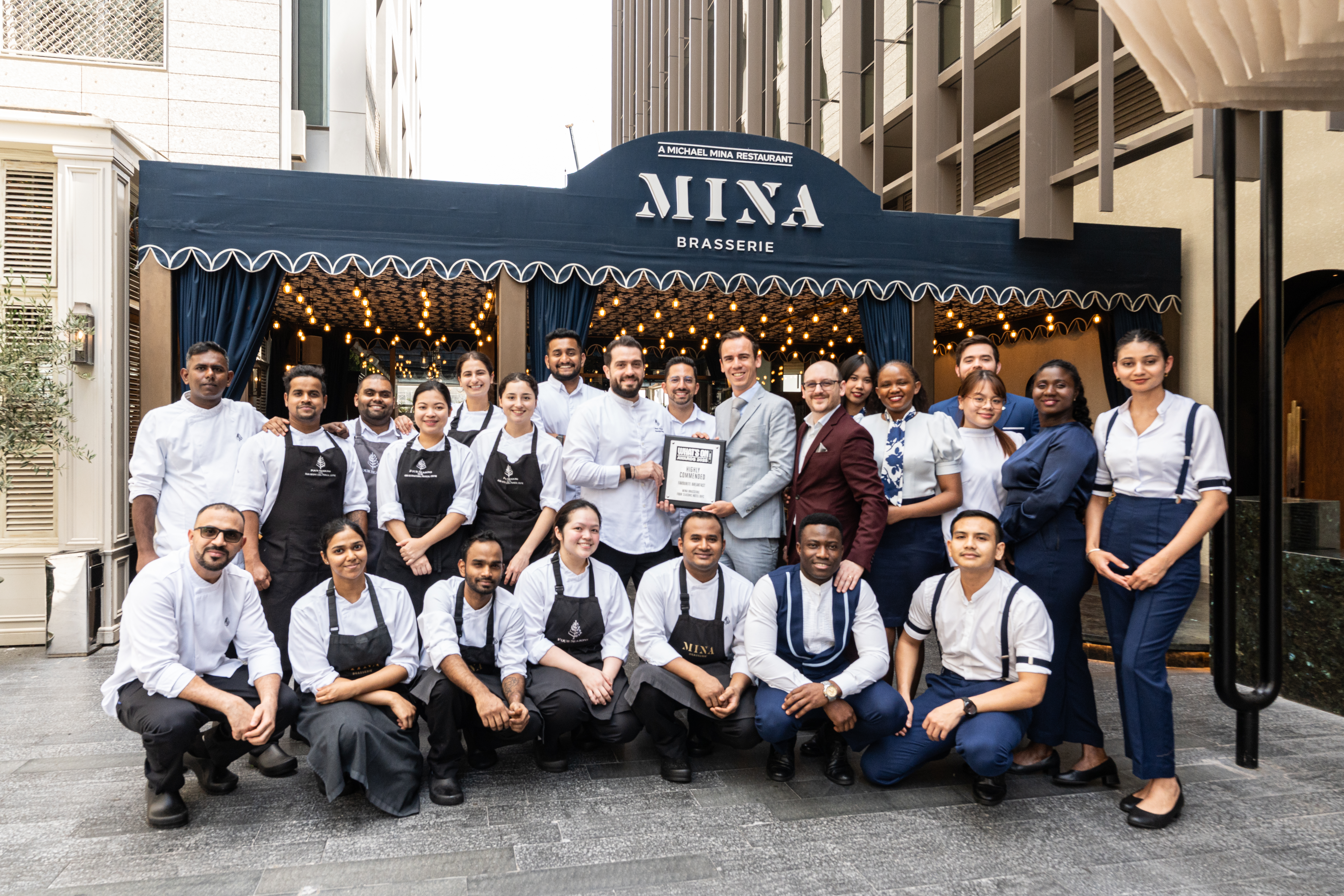 a group of people smiling