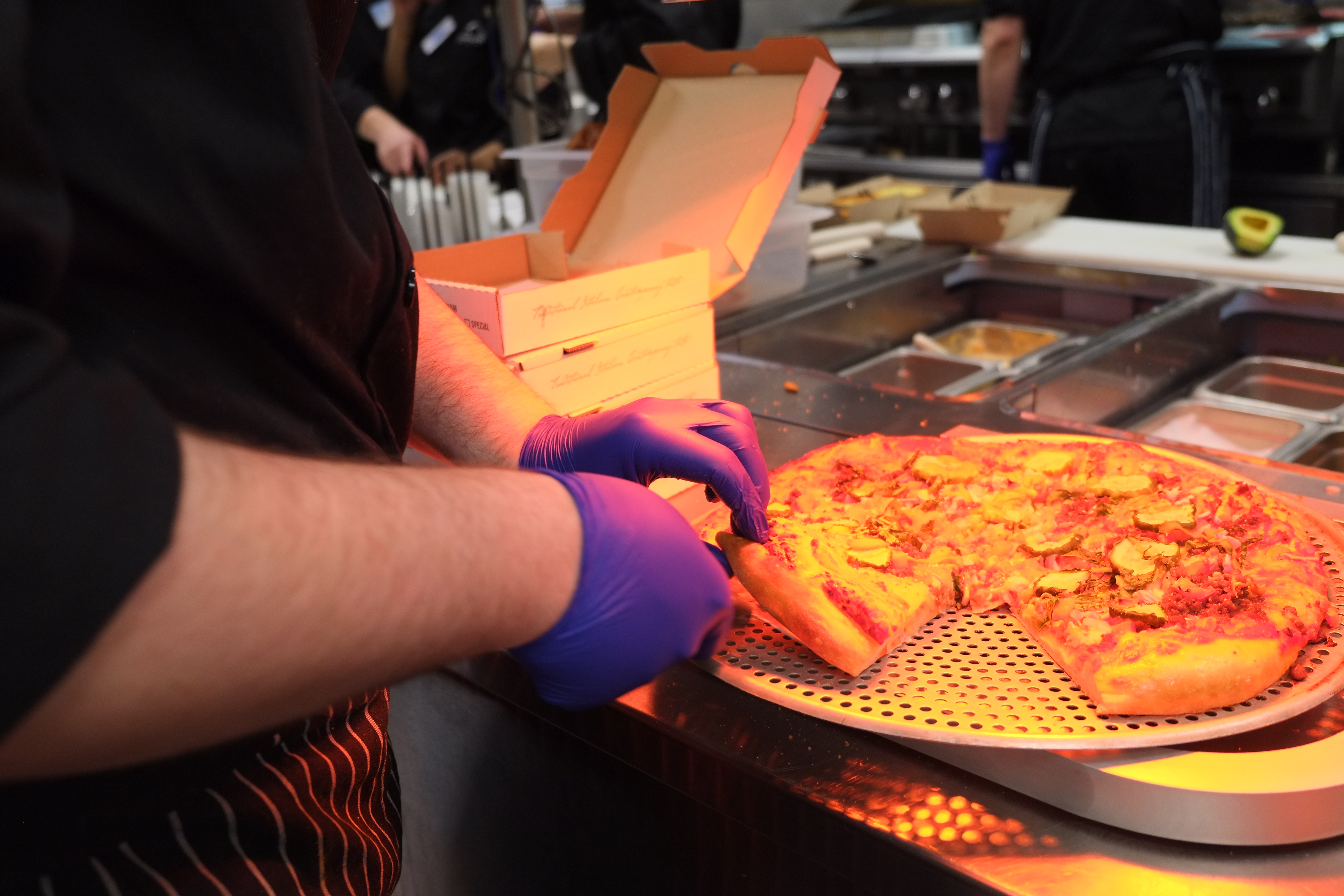a pizza sitting on top of a table