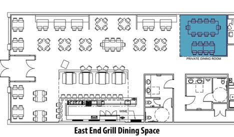 map of the east end grill dining space