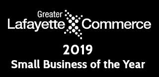 a close up of a the greater lafayette commerce award for small business of the year in 2019