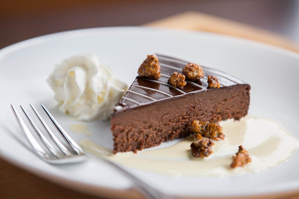 a piece of chocolate cake on a plate