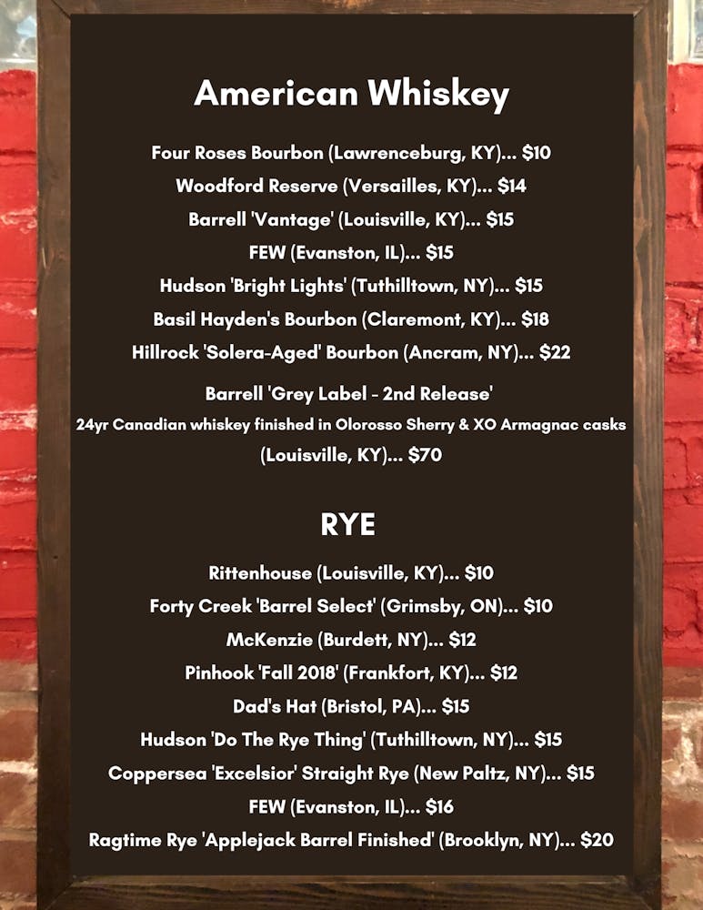 Whiskey & Rye list call for more info