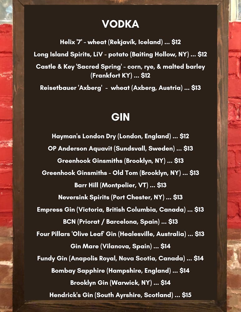 Vodka & Gin list call for more info