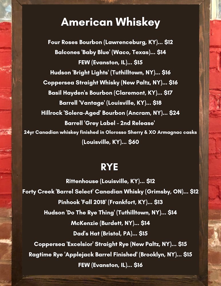 Whiskey & Rye list call for more info