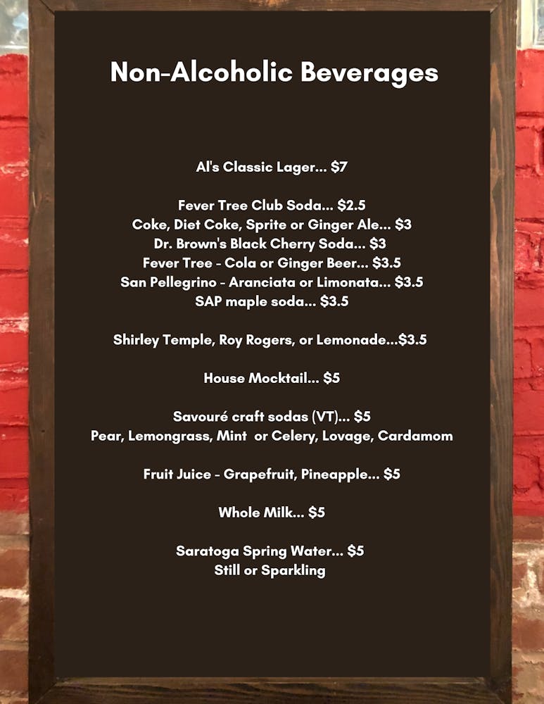 non-alcoholic beverage list call for more info