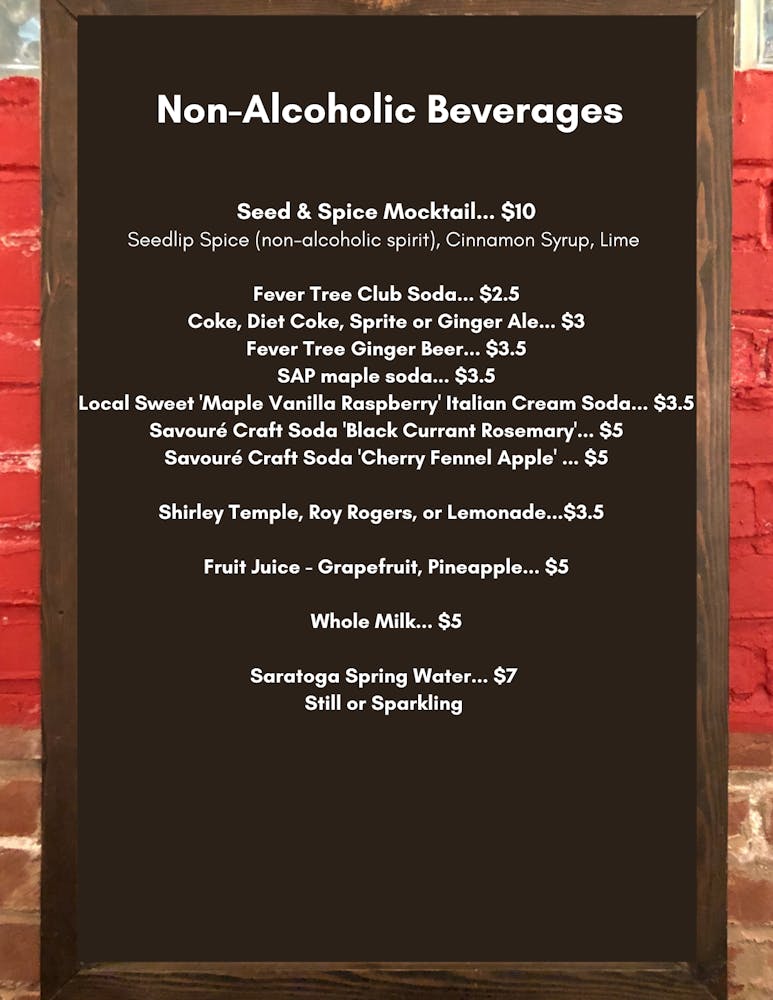 non-alcoholic beverage list call for more info
