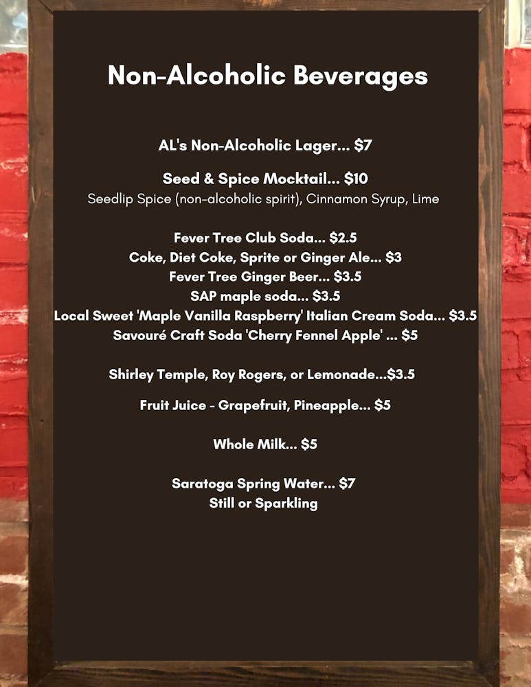 non-alcoholic beverage list call for more info