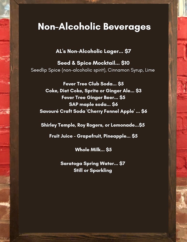 non-alcoholic beverage list call for more info