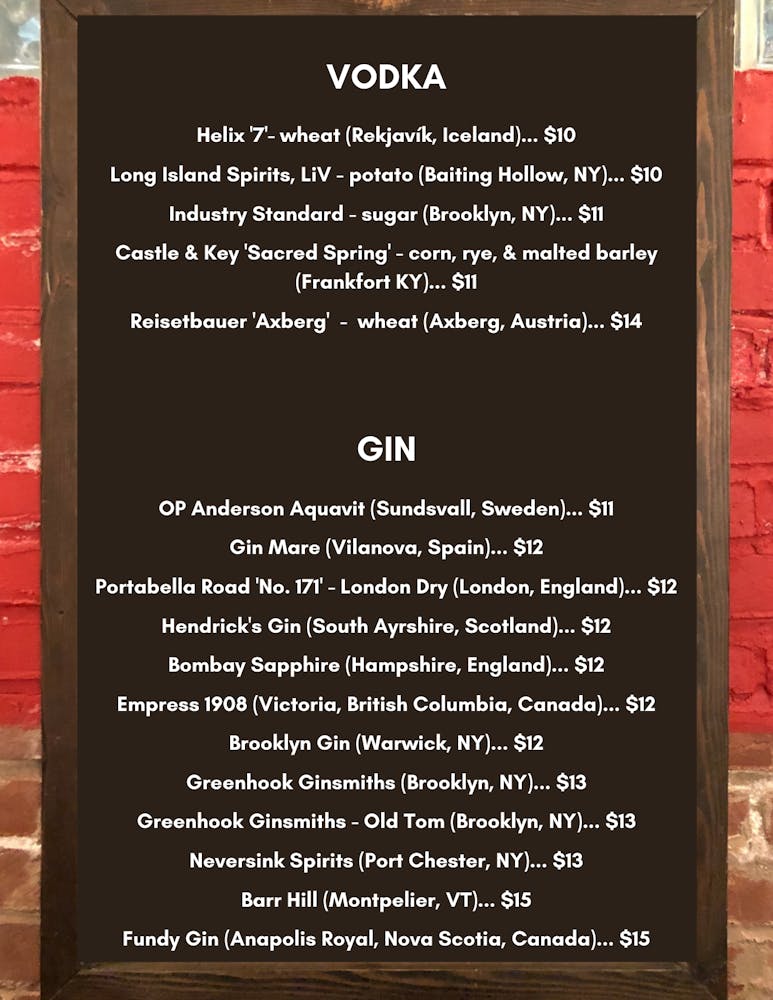 Vodka & Gin list call for more info