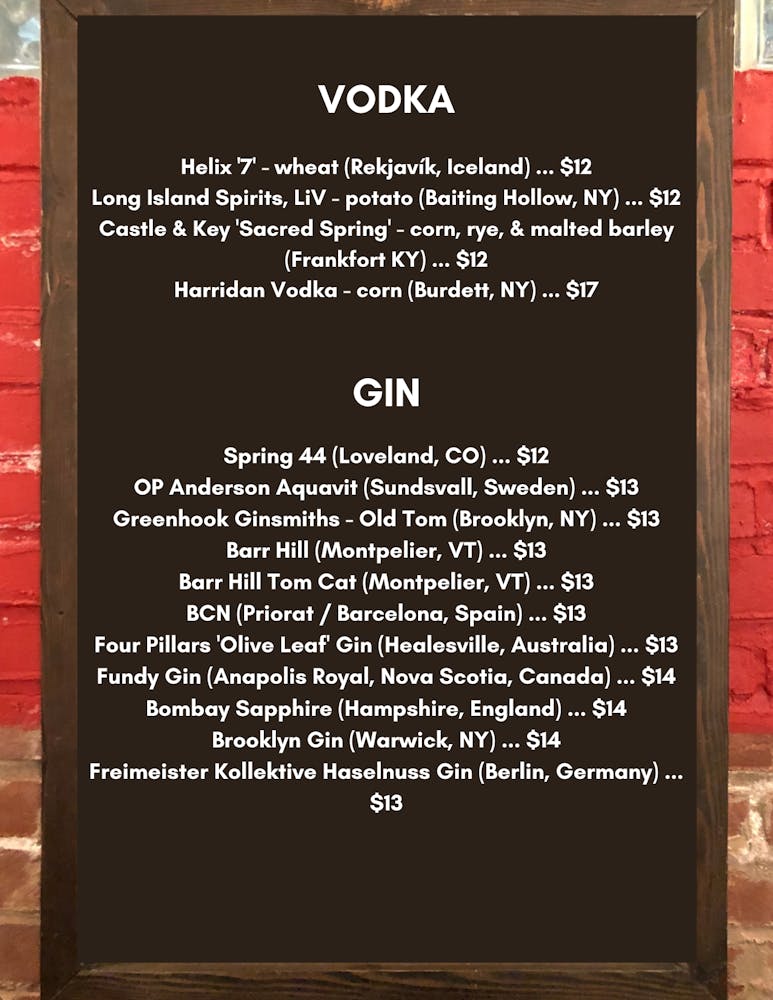 Vodka & Gin list call for more info