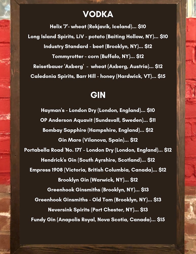 Vodka & Gin list call for more info