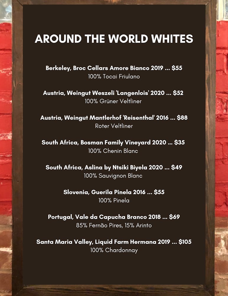 White wines Global list call for more info