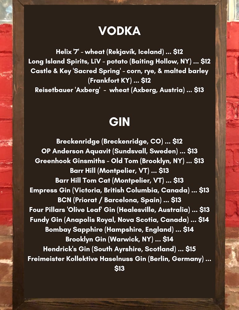 Vodka & Gin list call for more info