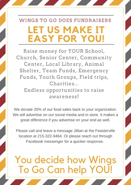 Wings to go does fundraisers! CLICK HERE FOR MORE INFO. Wings To Go