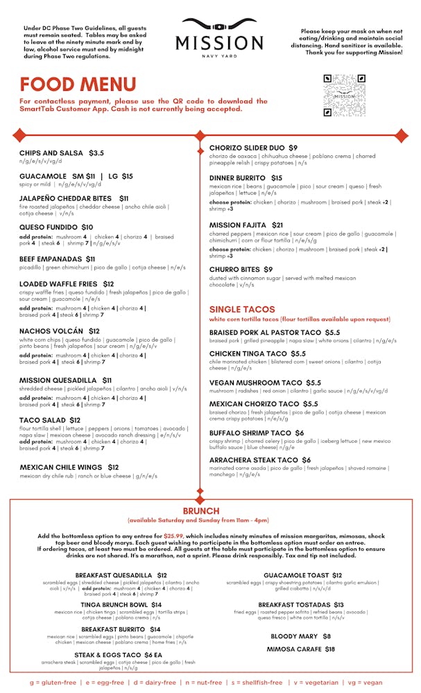 Menus Mission Navy Yard in Washington, DC