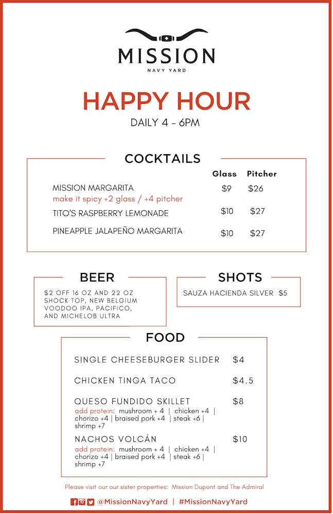 Menus Mission Navy Yard in Washington, DC