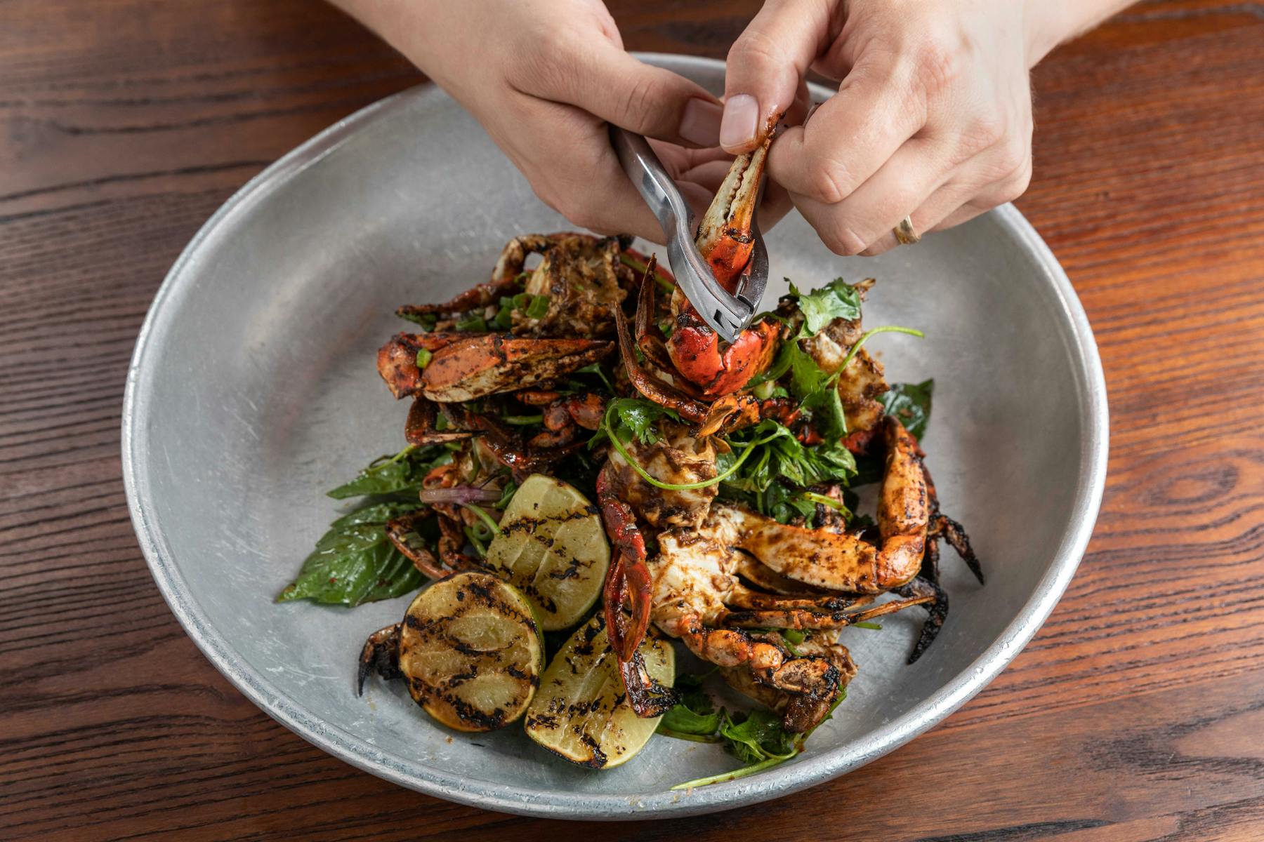 a plate of food on a wooden table