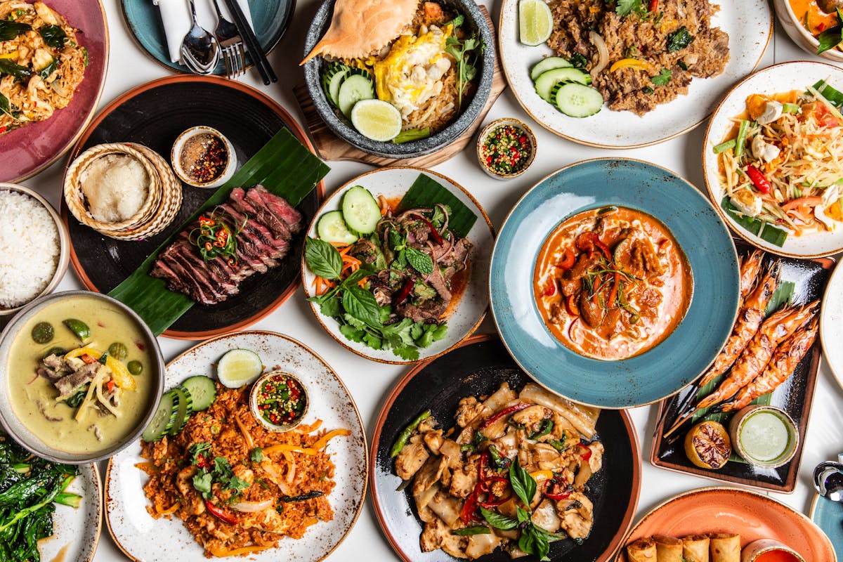 many different types of food on a table